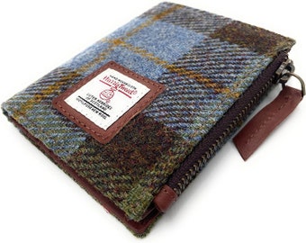 Women's Harris Tweed Macleod Tartan Real Leather Small Bifold Wallet, Card Holder with Zipper Coin Purse Pocket