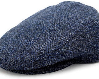 Casquette plate Harris Tweed pour homme Doublure matelassée à chevrons bleu marine Fabriquée en Écosse