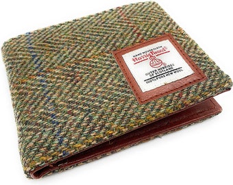 Herren Harris Tweed Bifold Portemonnaie Geldbörse Grün Fischgrät