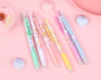 Caneta de gel de tinta preta de micro ponto de 0,5 mm - Caneta de gel rosa pêssego - Caneta de algodão fofa para cachorro