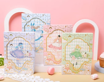 Alice Dream Journal - 256 Pages Soft Leather Cover with Gold Foil - Cute Pattern - A5 magnetic buckle cute notebooks - Bullet Journal