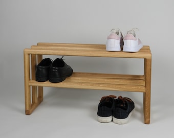 Handmade oak shoe rack - entrance area -