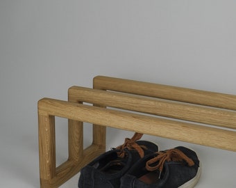 Étagère à chaussures fabriquée à la main en bois de chêne - Rangement pour chaussures - Zone d'entrée