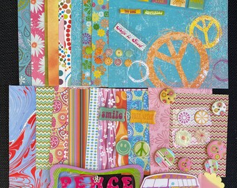 Feeling' Groovy Nostalgic Vintage 1960s Hippies Theme Paper Pack and Embellishments | Scrapbooking | Journalling | Card Making