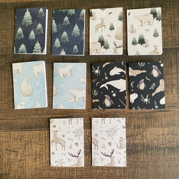 Small Blank Cards With Kraft or White Envelopes Winter Animal Woodland  Small Christmas Cards Winter Christmas Gift Tags 