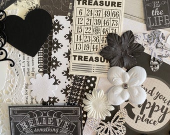 Mini Black & White Junk Journal Scrapbooking Paper and Embellishment Pack | Scrapbooking | Card Making | Mixed Media | Tag Making