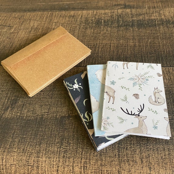 Small Blank Cards With Kraft or White Envelopes Winter Animal