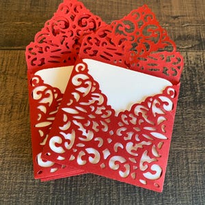 Enveloppes et cartes rouges Lacey | Carte-cadeau de Noël vierge | Carte-cadeau vierge pour le jour du mariage | Ensemble de papeterie | Ensemble de papeterie romantique