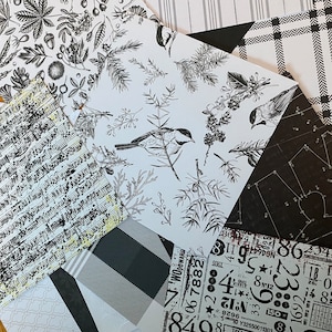 Lot de 15 papiers cartonnés à motif noir et/ou blanc 6 x 6 po | Fabrication de cartes | Scrapbooking | Création d'étiquettes | Technique mixte | Collage