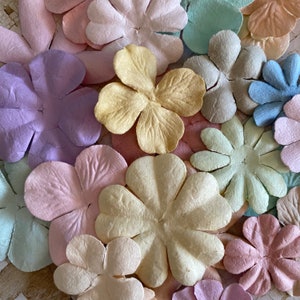 30 fleurs en papier pastel | Scrapbooking | Journal indésirable | Fabrication de cartes | Création d'étiquettes | Éphémères |  Technique mixte | Collage | Travaux manuels pour enfants