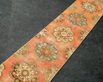Vintage Oushak Runner Rug: 2.78 x 12.23 ft, Turkish Wool Rug