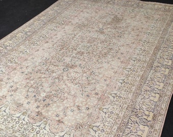 Large Vintage Oushak Rug: 8.43 x 12.36 ft, Handmade Wool Turkish Rug