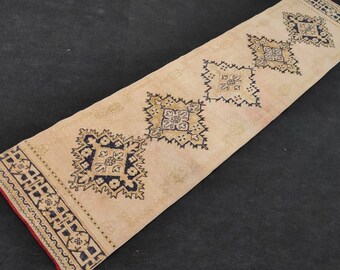 Vintage Oushak Runner Rug: 2.88 x 11.58 ft, Handmade Wool Turkish Rug