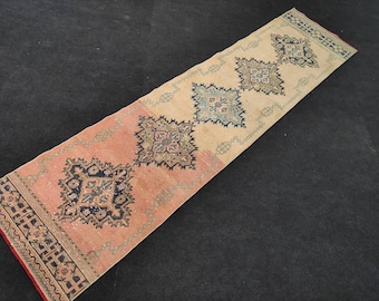 Vintage Oushak Runner Rug: 2.88 x 11.77 ft, Handmade Wool Turkish Rug