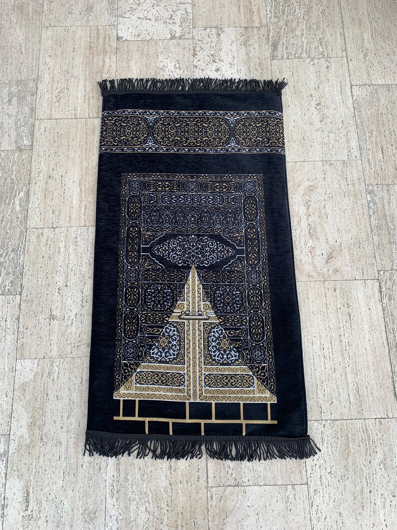 Padded Kaaba Door Design Prayer Mat Thick Prayer Rug Black Etsy