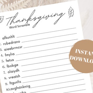 Thanksgiving Word Scramble Printable - Printable For Thanksgiving- Printable Game - Thanksgiving Printable - Party Prints for Thanksgiving