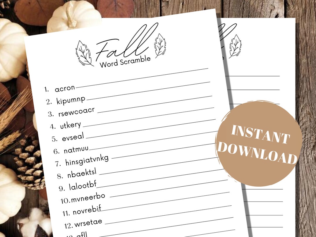 Fall Scabble Printable Buy Fall Word Scramble Printable - Printable for Fall - Printable Game ...