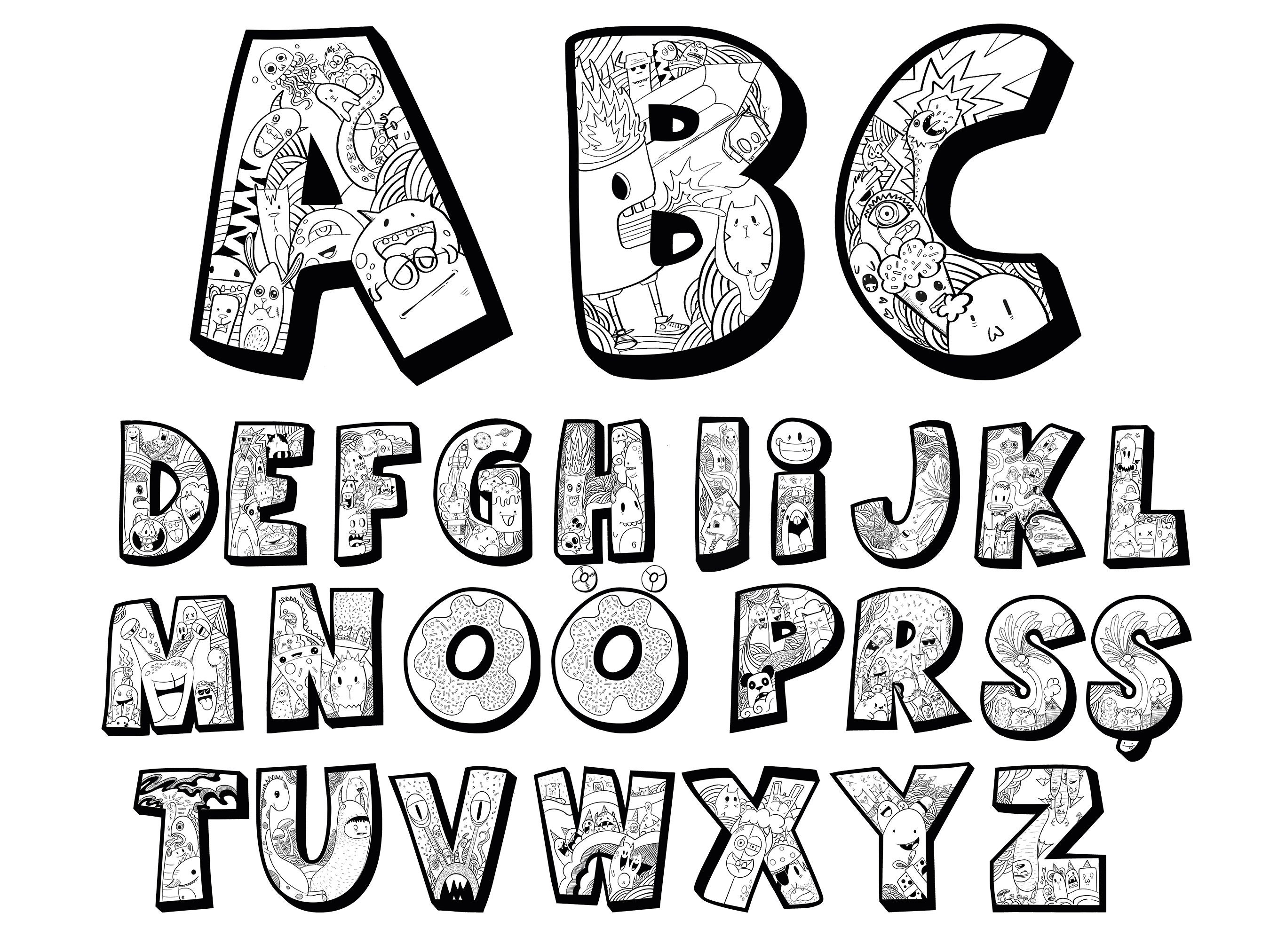 Alphabet Coloring Pages  Doodle art letters, Alphabet coloring