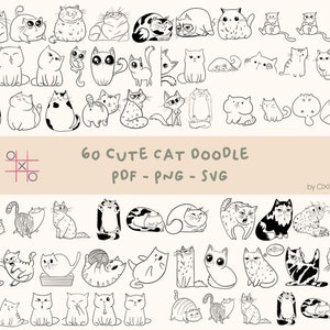 60 Cute Cat Doodles, Kitten Doodles, Paws, Meowing Cat Doodles, Kitty Doodles, Illustration, Drawings, SVG - PNG - PDF  | Instant Download