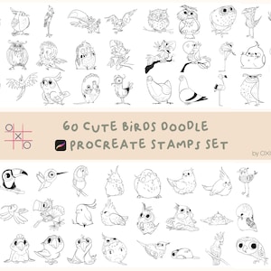 60 Cute Birds Procreate Stamps, Adorable Bird Stamps, Pretty Stamps, Tweety Stamps