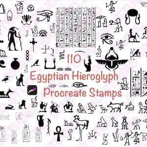 110 Egyptian Hieroglyph Procreate Stamps, Symbols, Ancient Symbols, Hieratic Stamps, Pharaonic Art Stamps