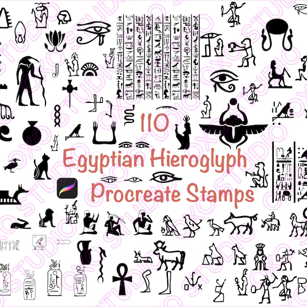 110 Egyptian Hieroglyph Procreate Stamps, Symbols, Ancient Symbols, Hieratic Stamps, Pharaonic Art Stamps