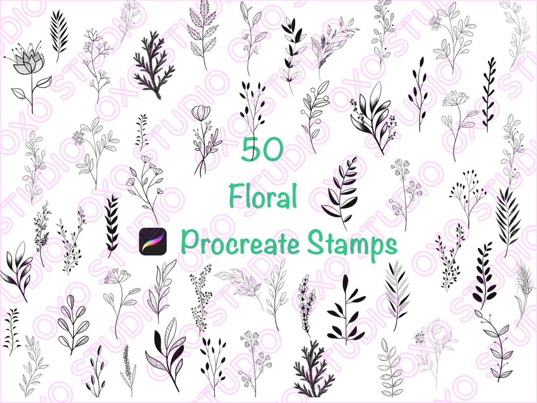 50 Floral Procreate Stamps: Botanical Brush Set (digital Download) - Etsy