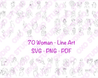 70 Woman Line Art Portraits: Abstract Figures, Silhouettes (SVG, PNG, PDF)