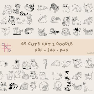 65 Cute Cat Doodles, Kittens, Paws, Meowing Cats, Claw Stamps (Second Edition) SVG - PNG - PDF