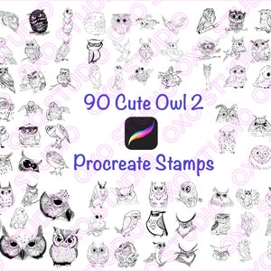90 Cute Owl Procreate Stamps,  Night Owl Stamps, Night Wisdom Bird Stamps, Decorative Owl Stamps, Nocturnal Bird