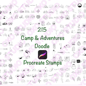 215 Camp Advantures Procreate Stamps, Tent Stamps, Campfire Stamps, Backpacking Stamps, Nature, Outdoor Stamps | Instant Download