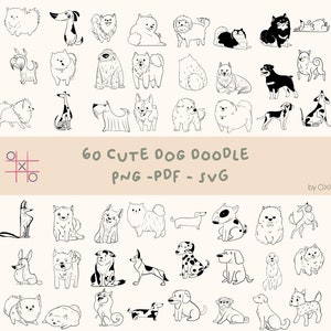 60 Cute Dog Doodles, Puppy Doodles, Woof Dog, Wet Nose Doodles, Vectors SVG - PNG - PDF