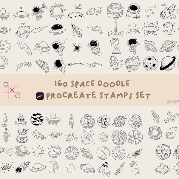 160 Space Doodles Procreate Stamps, Astronomy, Solar System , Meteor Stamps, Galaxy Stamps, Astronaut Stamps, Sprace Rock