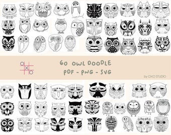 60 Owl, Night Owl, Night Bird, Decorative Owl, Owl Vector Files, SVG - PNG - PDF | Instant Download