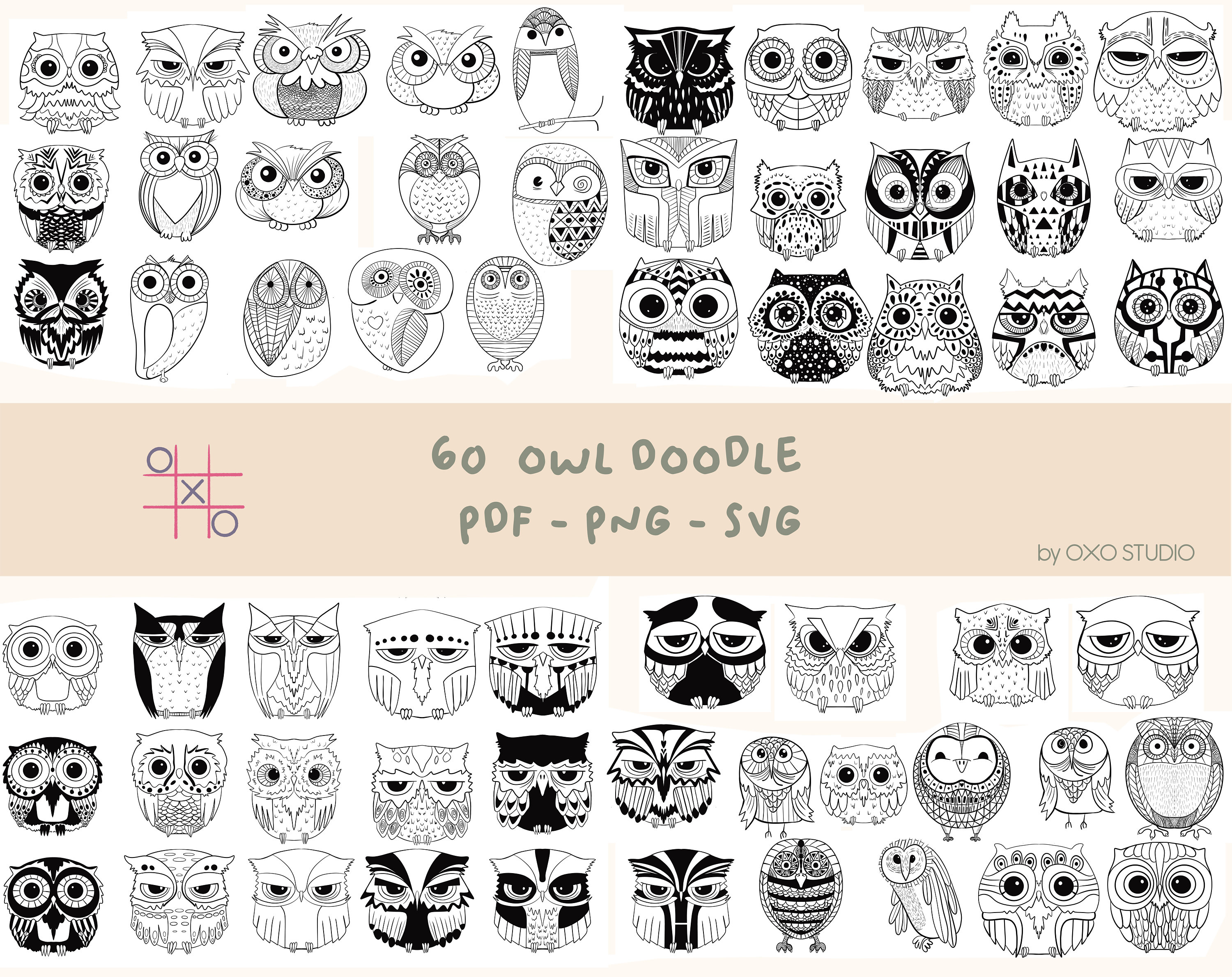 60 Owl Vector Files: Decorative Owl Clipart (SVG, PNG, PDF)