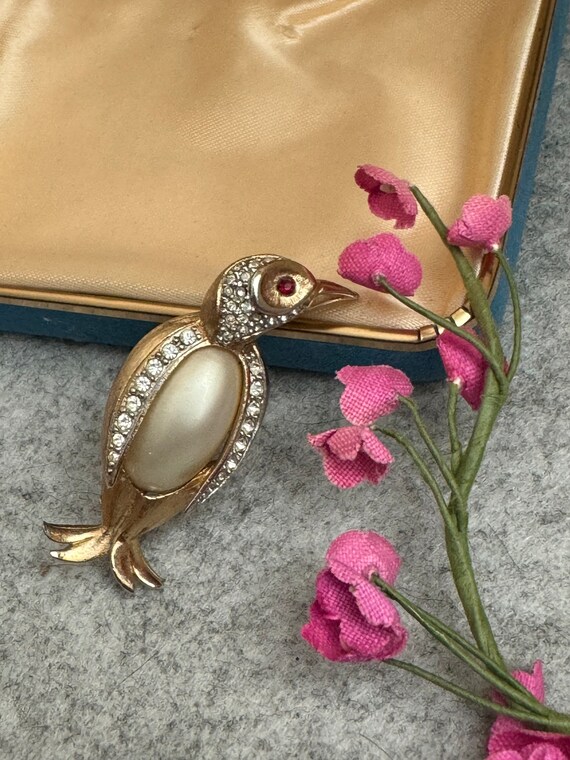 Trifari Large Pearl Belly Penguin Brooch