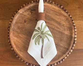Tovaglioli di lino ricamati con palme, set di tovaglioli da cena in tessuto tropicale, decorazioni da tavola in stile costiero