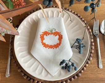 Tovaglioli di lino ricamati con zucche, decorazioni per la tavola del Ringraziamento, tovaglioli per la cena autunnale di Halloween