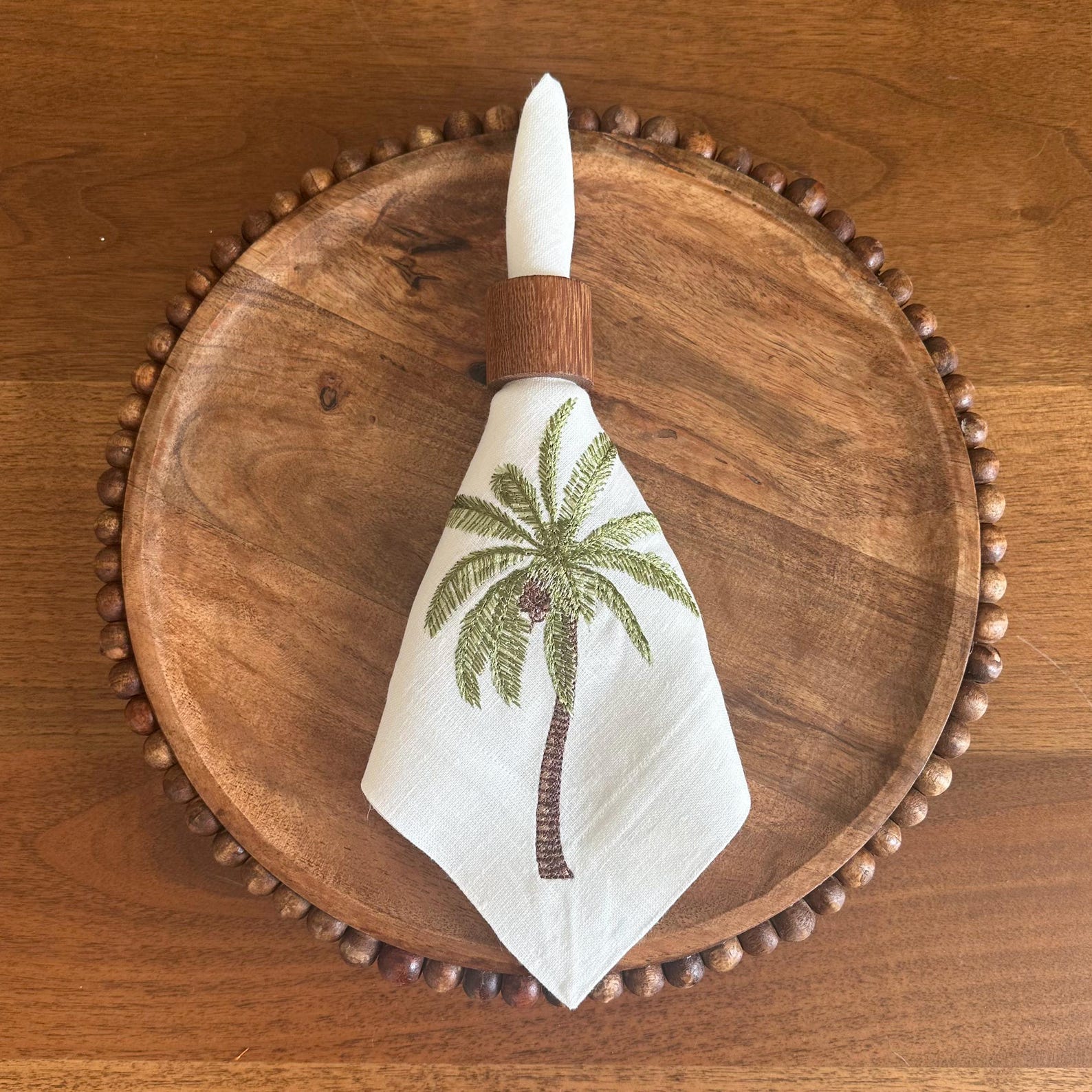 Palm Tree Embroidered Linen Napkins, Tropical Cloth Dinner Napkin Set, Coastal Table Decor
