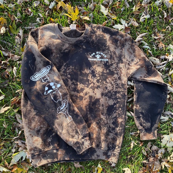 For Human Consumption Mushroom Unique Handmade Bleached Hoodie Sweatshirt