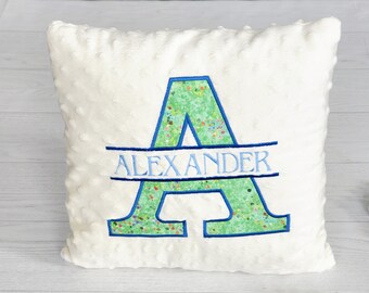 Monogram Kids Pillow, Applique Embroidery Name Pillow, Minky Fabric