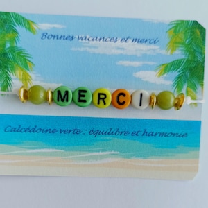 Pulsera de calcedonia verde, piedra natural, gracias profesor, idea de regalo