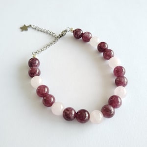 Rose quartz and lepidolite bracelet natural stone gift idea