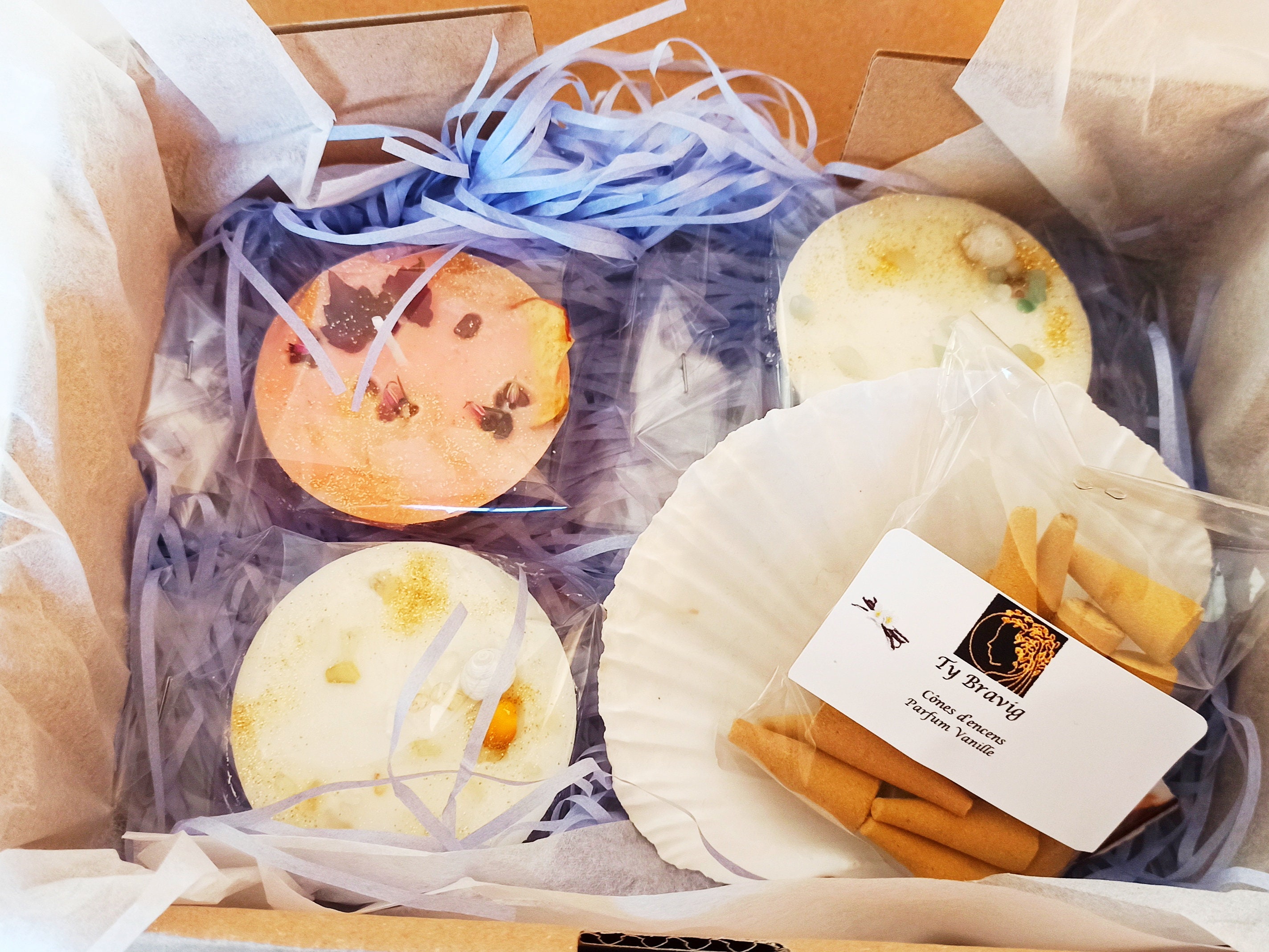 Coffret Prêt à Offrir Nouveau Départ Bougies en Pierre Naturelles Grenat Rouge, Citrine, Amazonite e