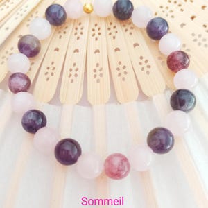 Amethyst, lepidolite, rose quartz bracelet, sleep aid, soothing, gift idea, lithotherapy