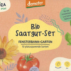 Bio Saatgut-Set Fensterbank-Garten 10 platzsparende Sorten Demeter Primoza Virginias Naturwerk Bild 1