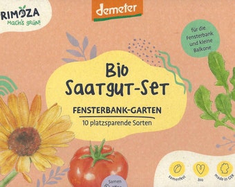 Bio Saatgut-Set - Fensterbank-Garten | 10 platzsparende Sorten | Demeter | Primoza | Virginia‘s Naturwerk