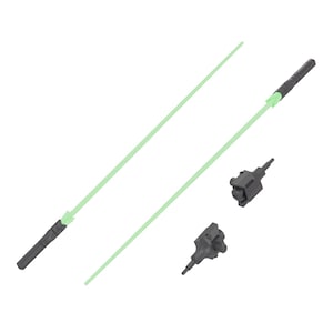 May include: A diagram of a Beam Saber model kit. The image shows two light green beam sabers, two gray components, and the text "CD-IC-BS02 Beam Saber". The model kit is labeled "1/144".