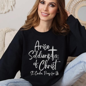 St. Cecilia Arise Soldiers of Christ Crewneck Sweatshirt, Catholic Sweatshirt, Saint Quote Sweater, Confirmation Gift, Music Lover Gift