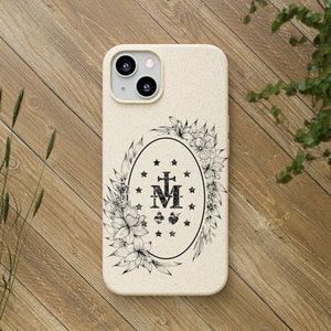 Miraculous Medal Biodegradable iPhone 11,12,13 Case, Catholic iPhone Case, Eco-Friendly iPhone Case, Cute Catholic Floral Cell Phone Case,